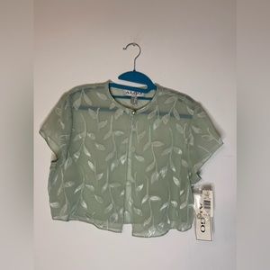 Algo Sz 10 Cropped Sheer Bolero, with Leaf Pattern in Sage